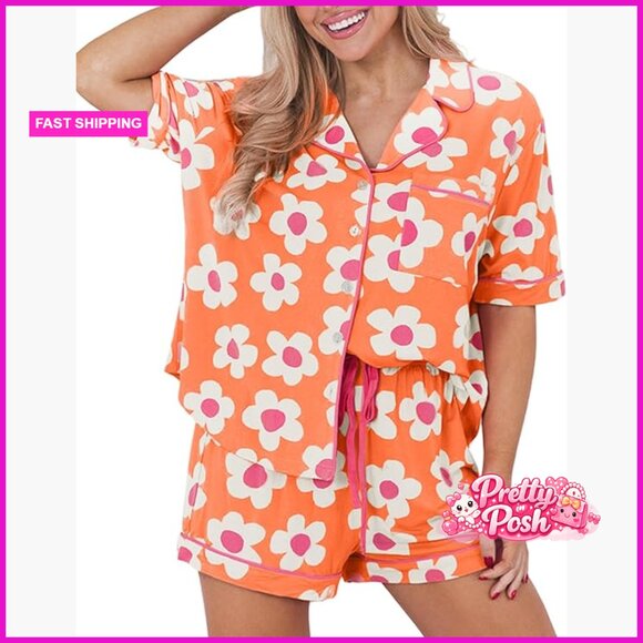 Other - Polyester Elastane Short Sleeve Button Down Pajama Set
